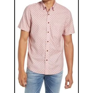 Faherty‎ men's L Short Sleeve Button Down Shirt Pink Geometric Pattern Casual